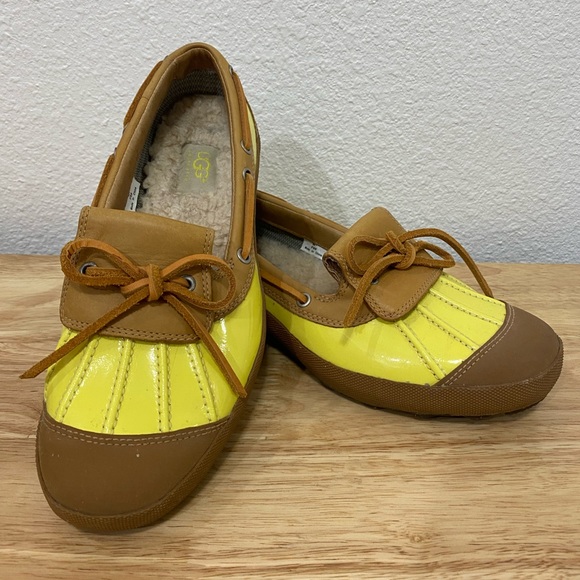 UGG Shoes - UGG Australia Ashdale Haylie Leather Yellow Duck Boat Slip Waterproof Rain Shoes